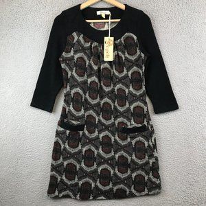 New Aryeh Sweater Dress Tunic Geometric Pockets Bell Sleeves Women’s Small
